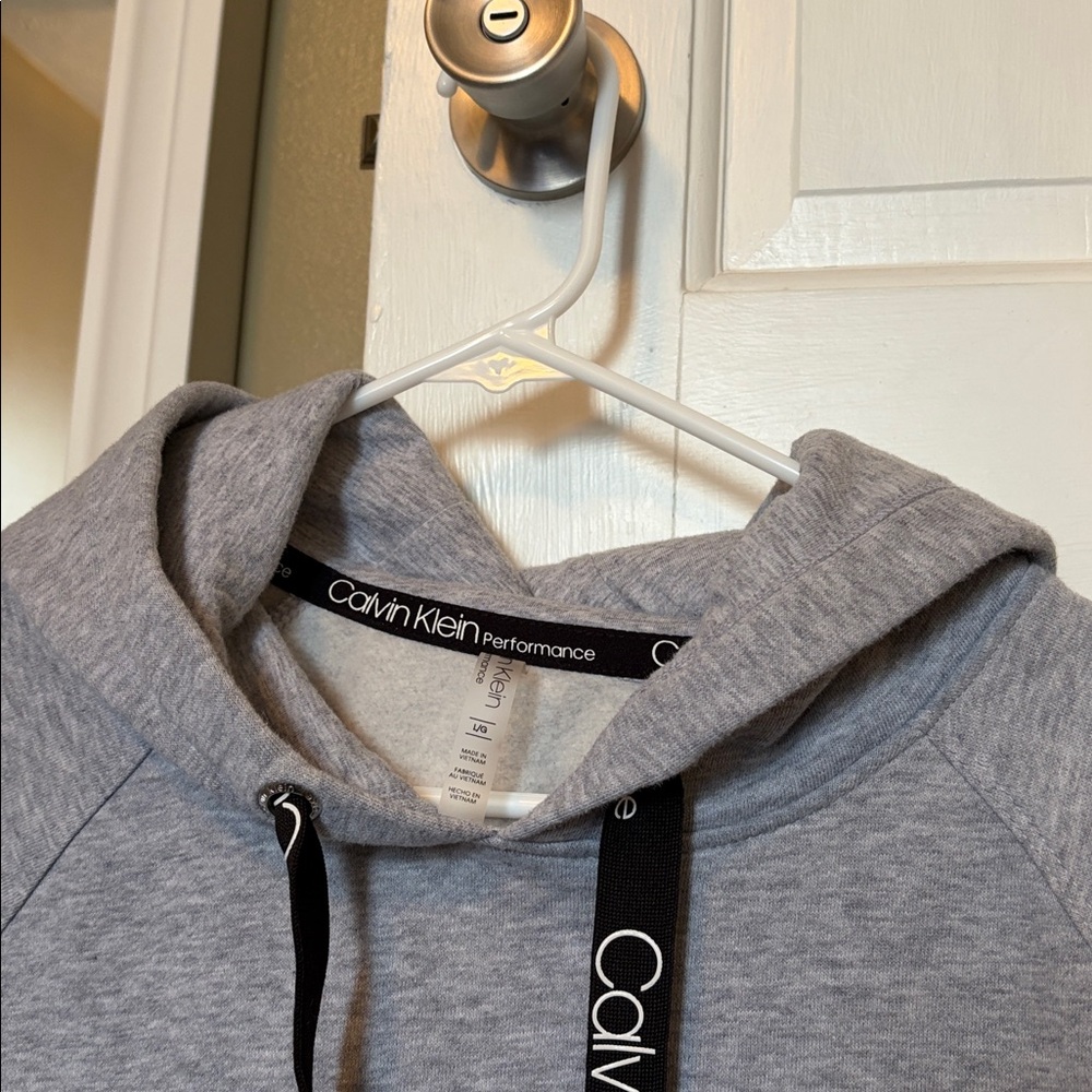 Calvin Klein Heather Gray Cropped Hoodie with Logo - Picture 4 of 5